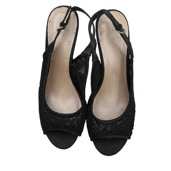 Nine West Black Kindly Peep Toe Lace Slingback Heeled Sandals Size 10 Women’s - Picture 5 of 9